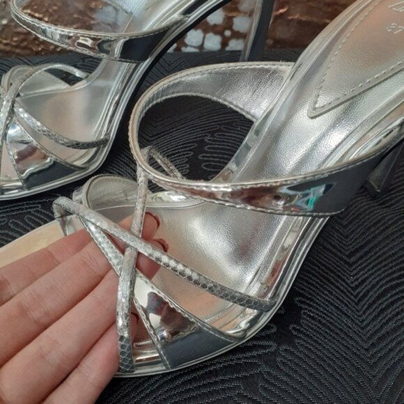 Zara Elegant Silver Strappy Heels - Picture 8 of 12